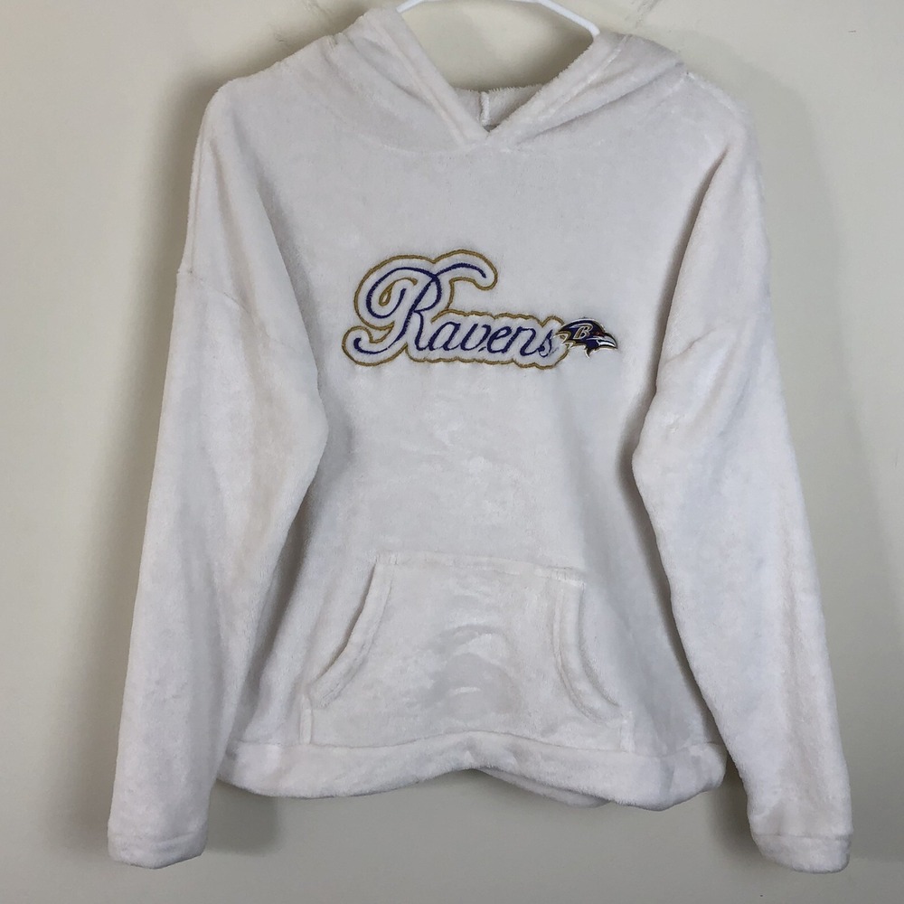 Baltimore Ravens NFL Team Apparel Womens Hooded Sleepwear Embroidered Sz L White